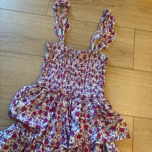 Abel the Label Ruffle Tiered Pink Purple Floral Smocked Maxi Dress Size S